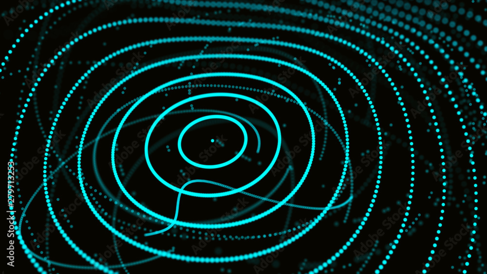 Poster abstract dynamic wave of particles. network of bright points or dots. big data. digital background. 
