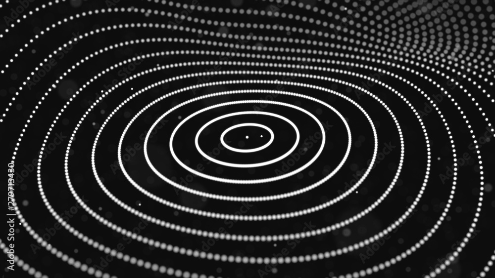 Poster abstract dynamic wave of particles. network of bright points or dots. big data. digital background. 
