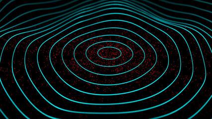 Abstract dynamic wave of particles. Network of bright points or dots. Big data. Digital background. Spider's web. 4K illustration. 3d rendering.