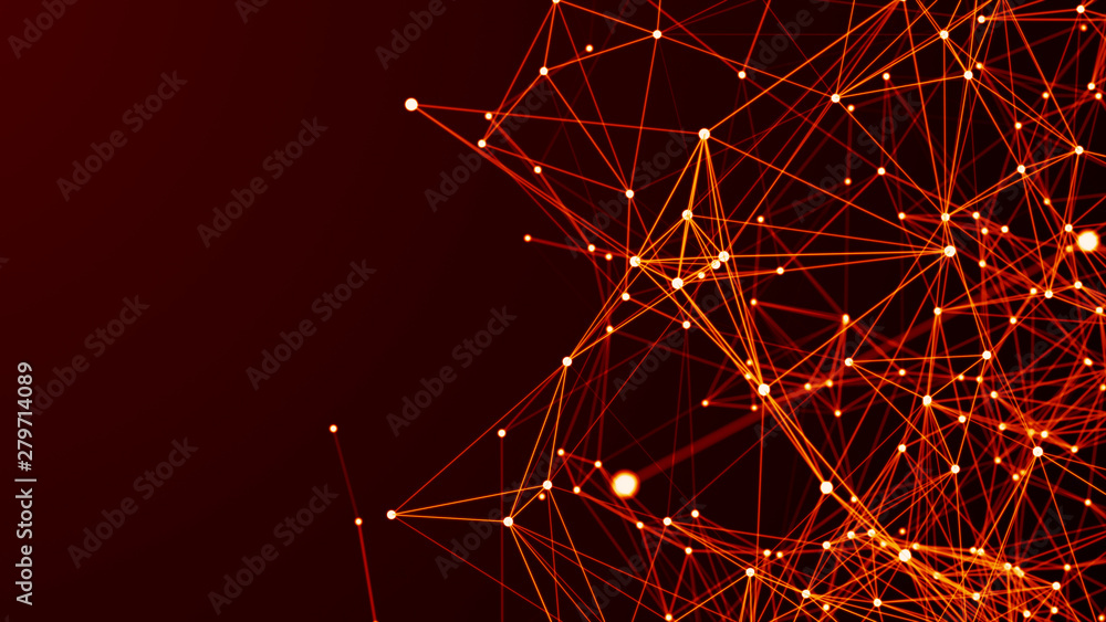  digital plexus or network of glowing lines and dots. abstract futuristic background. 3d rendering