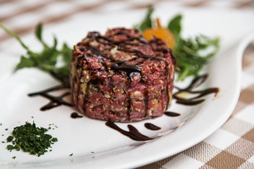 Beef tartare a summer appetizer to serve cold