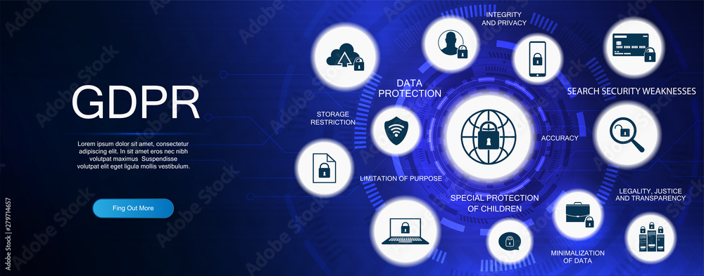 Poster general data protection regulation - gdpr. idea of data protection. protection of personal data. vec