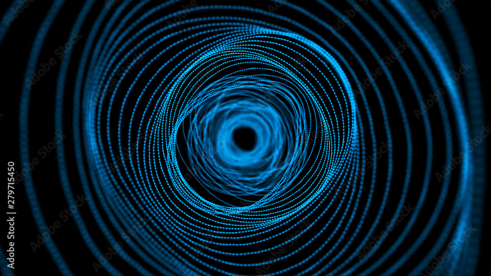 Poster abstract interstellar tunnel or portal. 3d wormhole of particles connected by lines. 4k illustration