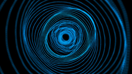 Abstract interstellar tunnel or portal. 3D wormhole of particles connected by lines. 4K illustration. Wireframe. 3d rendering.