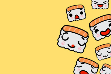 Banner template with place for text - funny Emoji sushi Vector illustration