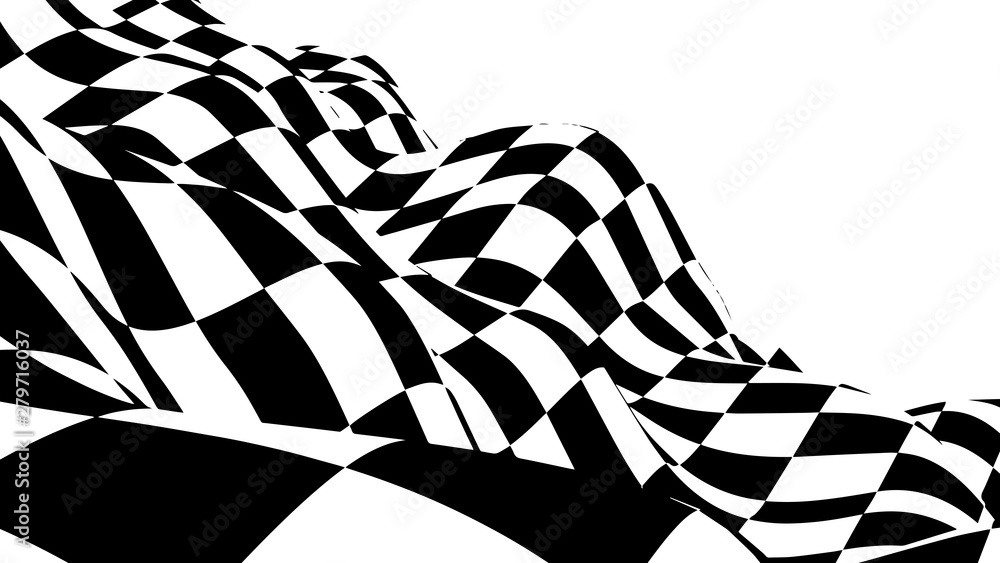 Poster optical illusion wave. chess waves board. abstract 3d black and white illusions. horizontal lines st