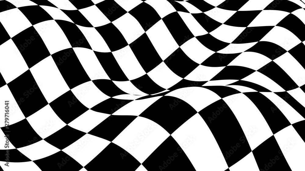 Poster optical illusion wave. chess waves board. abstract 3d black and white illusions. horizontal lines st