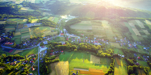 Drone aerial view - fields on the morning