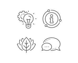 Idea gear line icon. Chat bubble, info sign elements. Settings cogwheel sign. Working process symbol. Linear idea gear outline icon. Information bubble. Vector