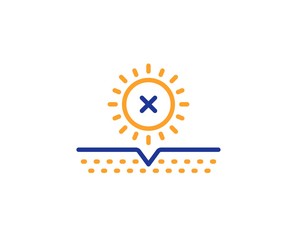 Skin care sign. No sun protection line icon. Cosmetic cream symbol. Colorful outline concept. Blue and orange thin line no sun icon. Vector