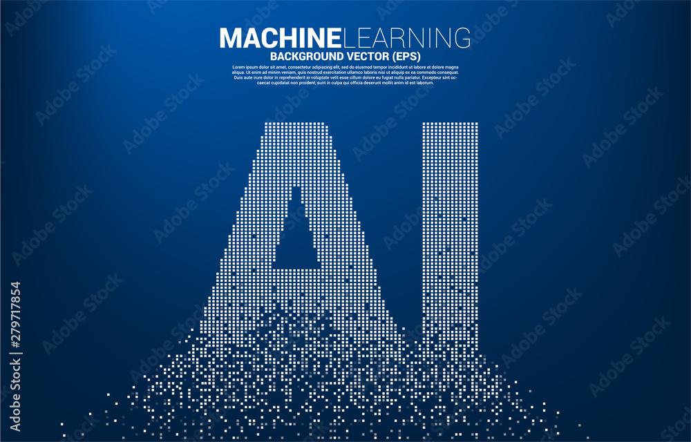 Poster AI wording from pixel transform. concept of machine learning and Artificial Intelligence technology