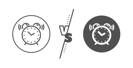 Time sign. Versus concept. Alarm clock line icon. Watch symbol. Line vs classic alarm clock icon. Vector