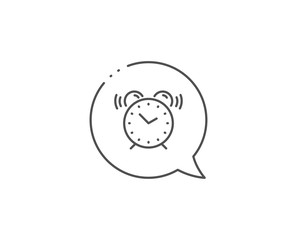 Alarm clock line icon. Chat bubble design. Time sign. Watch symbol. Outline concept. Thin line alarm clock icon. Vector