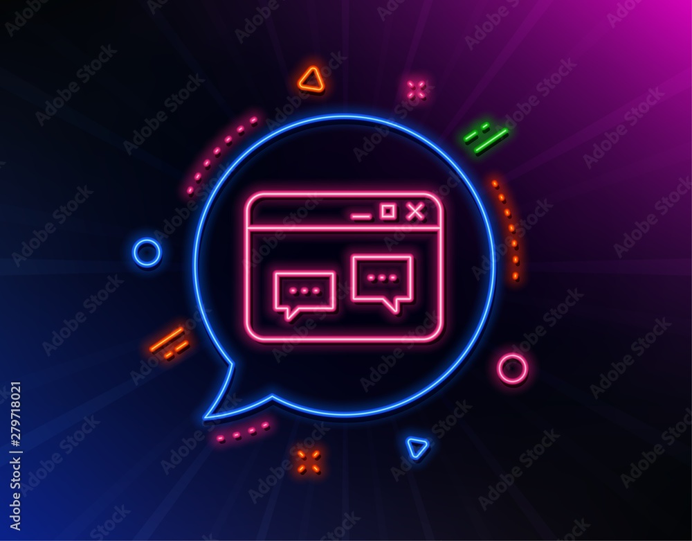 Poster browser window line icon. neon laser lights. chat speech bubbles sign. internet page symbol. glow la