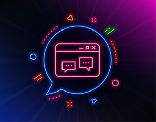 Browser Window line icon. Neon laser lights. Chat speech bubbles sign. Internet page symbol. Glow laser speech bubble. Neon lights chat bubble. Banner badge with browser Window icon. Vector