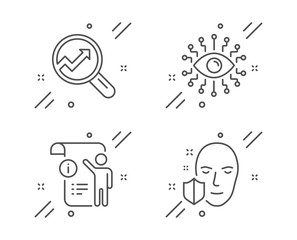 Manual doc, Analytics and Artificial intelligence line icons set. Face protection sign. Project info, Audit analysis, All-seeing eye. Secure access. Business set. Line manual doc outline icon. Vector