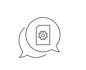 Document Management line icon. Chat bubble design. Information File with Cogwheel sign. Paper page concept symbol. Outline concept. Thin line file Management icon. Vector