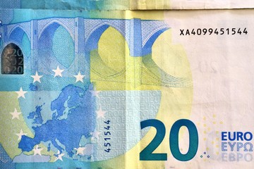 Differenz euro bank notes in a detailed close up view