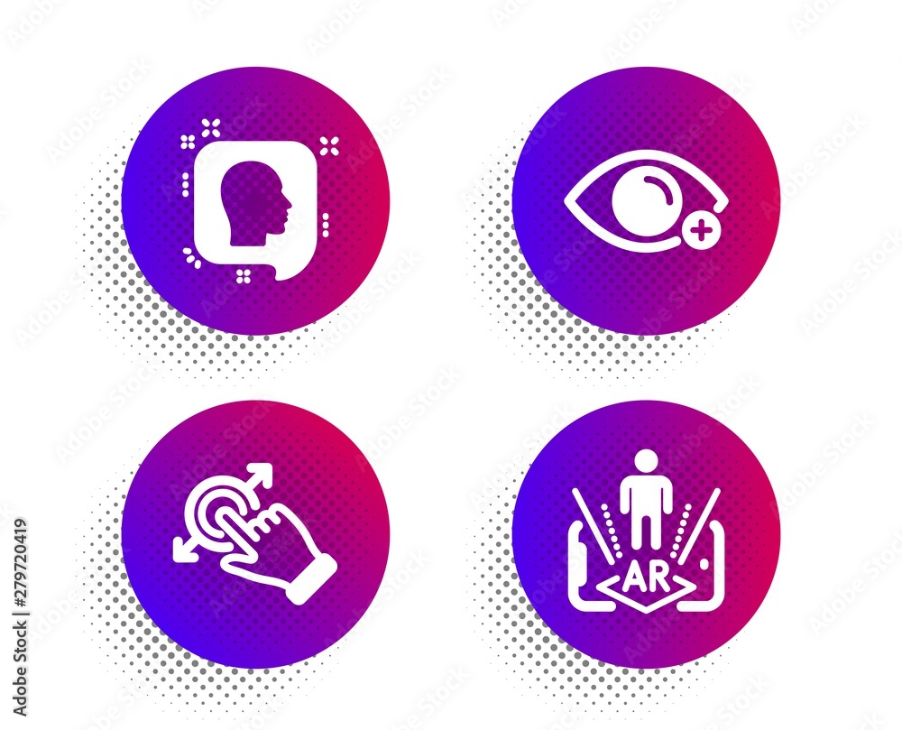 Aufkleber head, touchscreen gesture and farsightedness icons simple set. halftone dots button. augmented reali