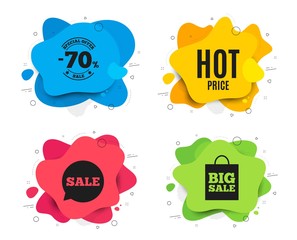 Hot Price. Liquid shape, various colors. Special offer Sale sign. Advertising Discounts symbol. Geometric vector banner. Hot price text. Gradient shape badge. Vector