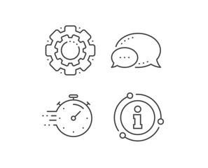 Timer line icon. Chat bubble, info sign elements. Time management sign. Stopwatch symbol. Linear timer outline icon. Information bubble. Vector