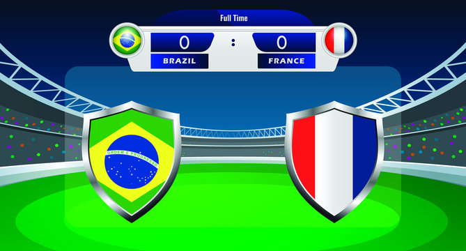 Vector illustration of football match results between France and Brazil.