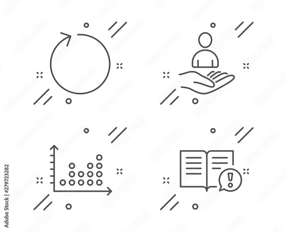 Poster recruitment, loop and dot plot line icons set. facts sign. hr, refresh, presentation graph. importan