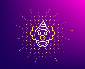 Clown line icon. Halftone pattern. Amusement park funnyman sign. Gradient background. Clown line icon. Yellow halftone pattern. Vector