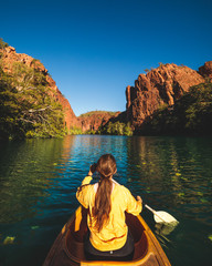 woman kayaking up river in Australia - 279723404