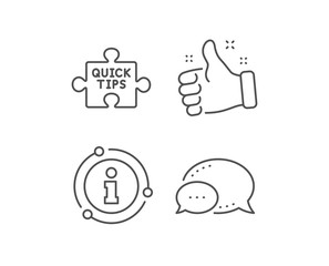 Quick tips puzzle line icon. Chat bubble, info sign elements. Helpful tricks sign. Linear quick tips outline icon. Information bubble. Vector