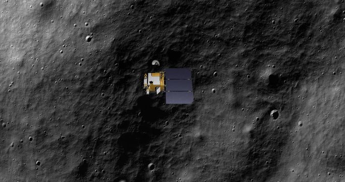 Top-down view of LRO positioning itself for a data gathering pass above floor of Moretus Crater, south polar highlands. Elements of this image furnished by NASA