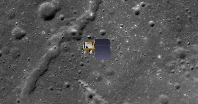 Top-down view of LRO positioning itself for a data gathering pass above SE edge, Montes Carpatus range, Mare Insularum. Elements of this image furnished by NASA
