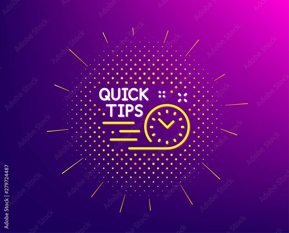 Poster quick tips line icon. halftone pattern. helpful tricks sign. tutorials symbol. gradient background. 