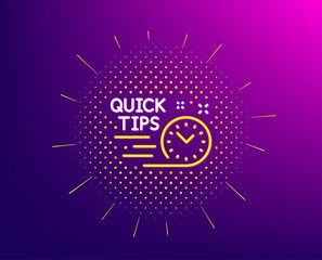 Quick tips line icon. Halftone pattern. Helpful tricks sign. Tutorials symbol. Gradient background. Quick tips line icon. Yellow halftone pattern. Vector