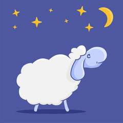 Character sheep cute night card for concept design. Baby illustration. Cartoon style. Graphic element. Good night. Cute card.