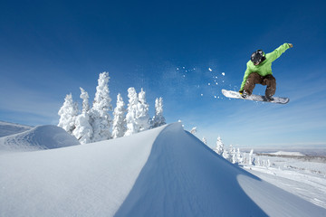 A Snowboarder Jumping - obrazy, fototapety, plakaty