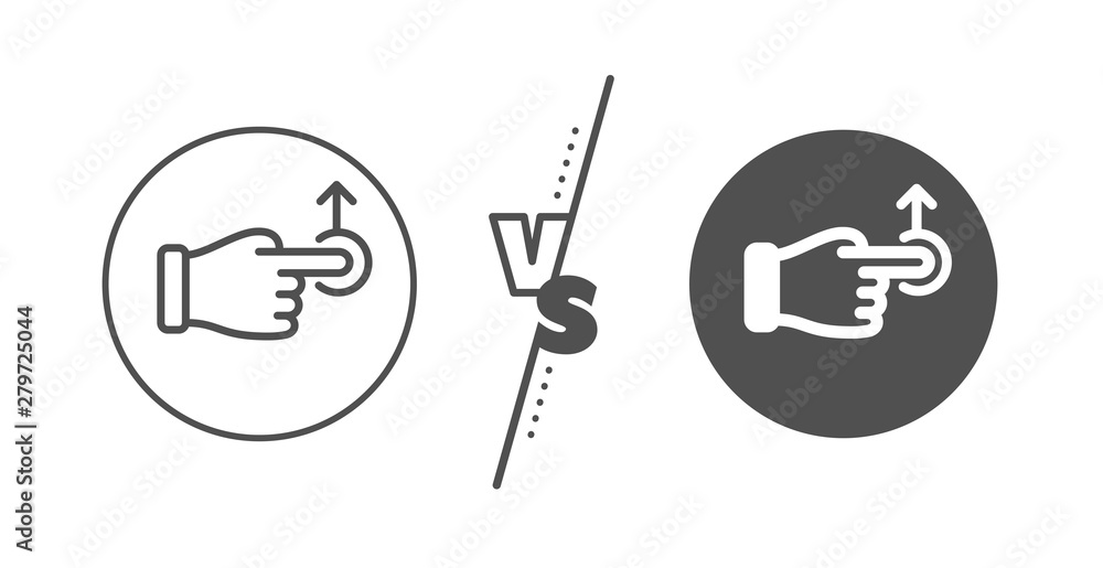 Poster slide arrow sign. versus concept. drag drop gesture line icon. swipe action symbol. line vs classic 
