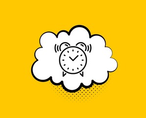 Alarm clock line icon. Comic speech bubble. Time or watch sign. Yellow background with chat bubble. Alarm clock icon. Colorful banner. Vector