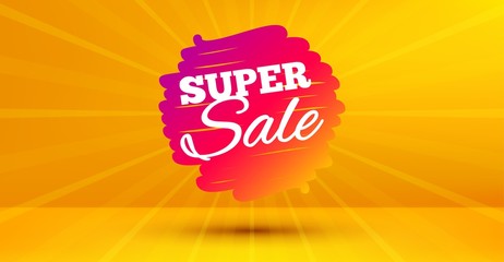 Discount banner shape. Super sale badge. Coupon bubble icon. Abstract yellow background. Modern concept design. Banner with offer badge. Vector