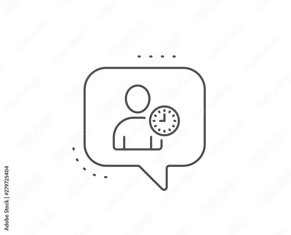 Poster user with clock line icon. chat bubble design. profile avatar with time sign. person silhouette symb