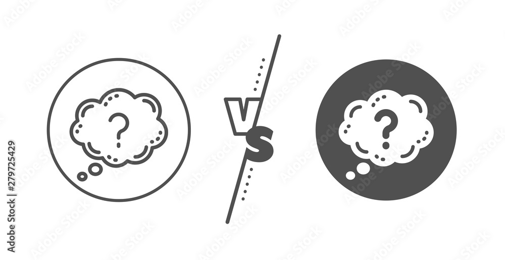 Poster quiz chat bubble sign. versus concept. question mark line icon. line vs classic question mark icon. 