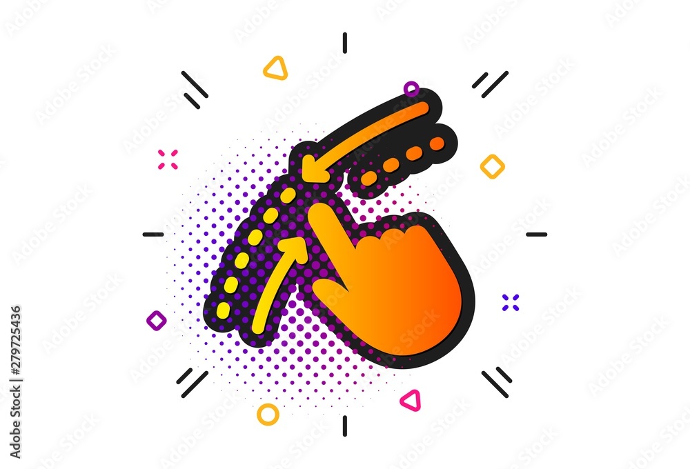 Poster move finger sign. halftone circles pattern. swipe up down icon. touch technology symbol. classic fla