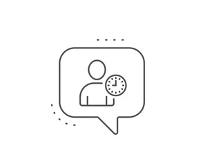 User with Clock line icon. Chat bubble design. Profile Avatar with Time sign. Person silhouette symbol. Outline concept. Thin line time management icon. Vector