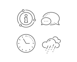 Rainy weather forecast line icon. Chat bubble, info sign elements. Clouds with rain sign. Cloudy sky symbol. Linear rainy weather outline icon. Information bubble. Vector