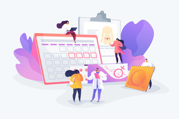 Venereal diseases, pregnancy prevention. Safe sexual behavior. Female contraceptives, oral hormonal contraception, birth fertility control concept. Vector isolated concept creative illustration