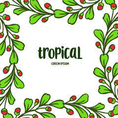 Tropical for green leafy floral frame, blank place for text. Vector