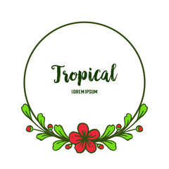 Template summer tropical, shape green leafy flower frame round. Vector