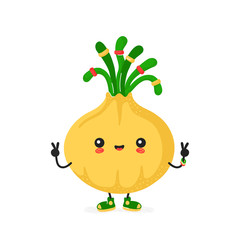 Cute happy smiling hippie onion character