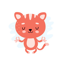 Cute healthy happy cat meditate in lotus yoga 