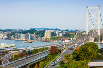 Kanmon strait and Kanmonkyo Bridge:Kanmonkyo Bridge connects Honshu and Kyushu in Japan.